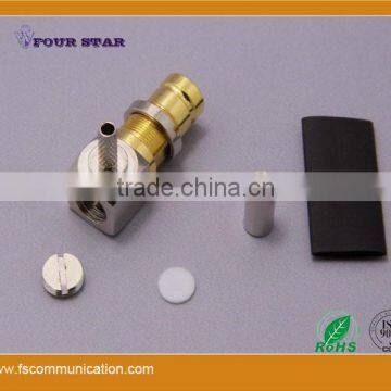 1.6/5.6 Female Bulkhead Crimp Right Angle Connector For BT3002 Cable