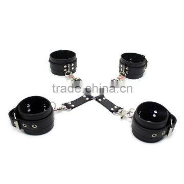 PU leather bondage hand cuff and ankle cuff hogtie set