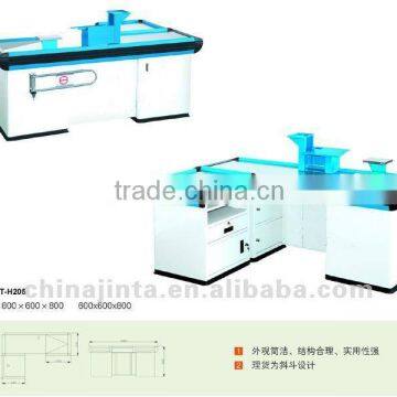 supermarket checkout counter with exit stopper
