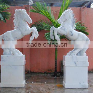 White Marble Horse Statue Hand Carved Sculpture Stone for Garden Hotel Resort Restaurant