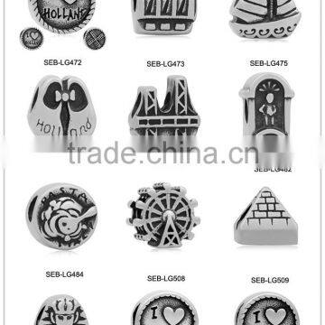 Ready Stock 12 Styles Tourism Landmark Souvenir Stainless Steel European Charm Beads For DIY Fashion Jewelry Findings SEB-LG472