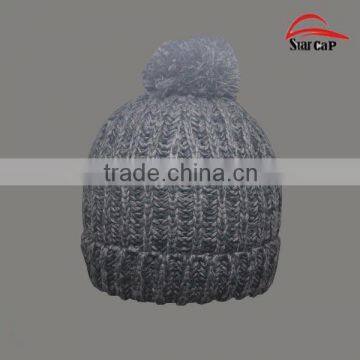 CUSTOM ACRYLIC KNITTED RIB WINTER BEANIE HAT POM POM