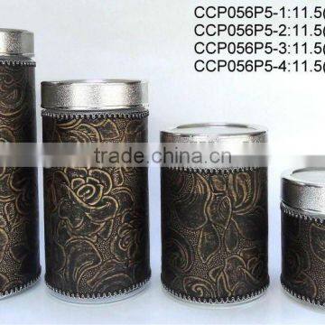 CCP056P5 glass jar with leather casing