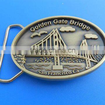 Golden gate bridge oval antique gold metal belt buckle