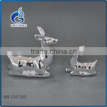 Electroplating silver color ceramic christmas reindeer model