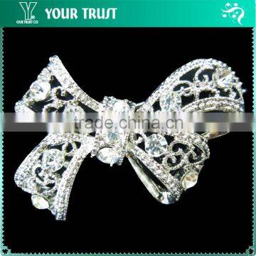 Ribbon Crystal Rhinesone Plating Silver Metal Pin Fashion Decorative Brooches