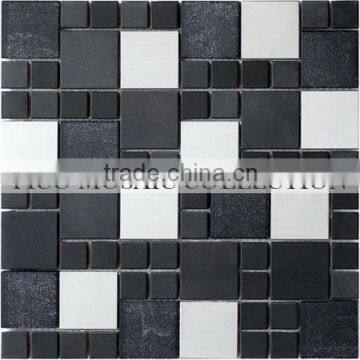 GST047-5 famous pattern mosaic glass mix stone mosaic tiles marble herringbone mosaic tile