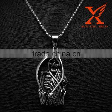 Shock Saint Death Santa Muerte Silver Tone Skull Stainless Steel Pendant Big Size For Men