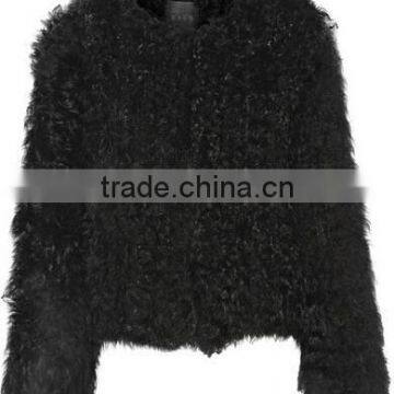 real genuine black goat shearling leather coat for women winter