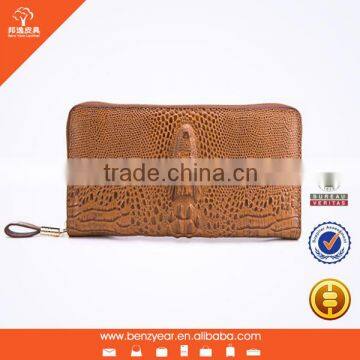 Newest Casual Golden Metal Zipper Emboss Crocodile Leather Men Style with Handle Clutch Bag