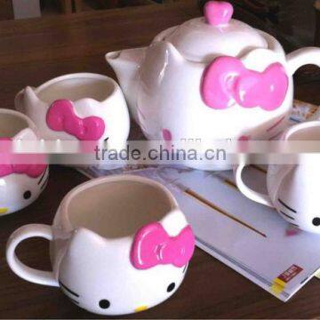 Creative Lovely Cartoon Pink Red Hello Kitty Cat Gift Ceramic Teapot and Mug 5 in 1 Set photo-2