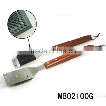 18''wooden handle stainless steel grill brush