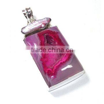 Agate druzy jewellery pink gemstone pendant sterling silver jewelry wholesale