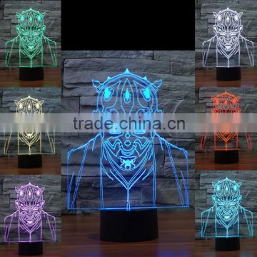 3D Optical Night Light Villian Warrier 7 RGB Light Colors 10 LEDs AA Battery or DC 5V Mixed Lot