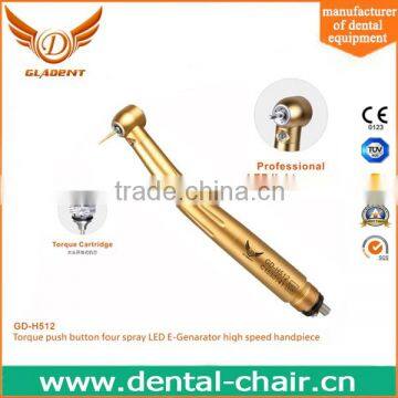 Torque push button three spray LED dental handpiece with golden handle