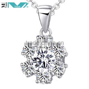 925 Sterling Silver Snowflake Pendant Shiny Clear Cubic Zirconia Necklace