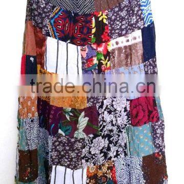 Patchwork multi print long cotton summer skirt