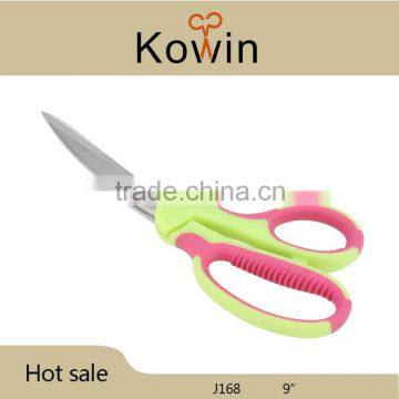 Creative bend Stainless Steel Scissors with pink and green plastic handle