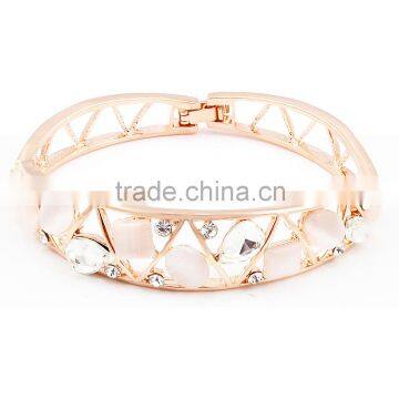 Exaggerated Wide Alloy Bracelets Accessory Hollow Triangle Piercing Opal Tiny Precious Colorful Stones Charm Bangle For Lady