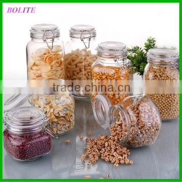 0.5L 0.7L 1l Clear Kitchen Food Storage Airtight Seal Lock Lid Jar/glass Jar With Metal Clip