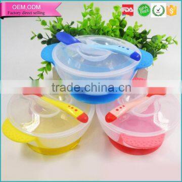 hot sale safety pp baby feeding set suction baby bowl with temperature sensitive spoon