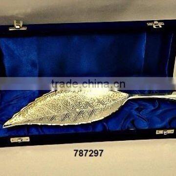 Brass Leaf Dry Fruit Plate Silver Plated in Velvet Box for Corporate Gifts