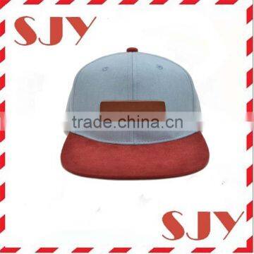 Flat bill custom leather patch suede snapback hat