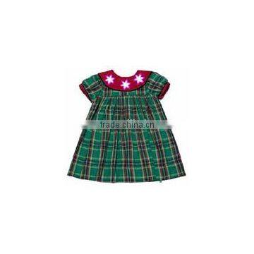 girls green christmas plaid float dress with red collar Kids Dress