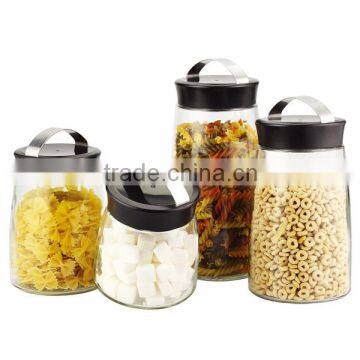 SINOGLASS 4 pcs PLASTIC lid EASY HANDLE airtight glass Storage canister jar set