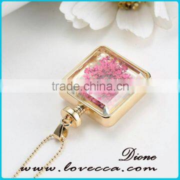 Square Gold Plated Locket Dried Real Flower Necklace photo-4