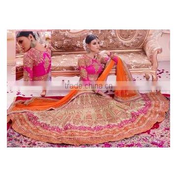 Refreshing Beige and Hot Pink Embroidered Work Art Silk A Line Lehenga Choli/buy online indian lehenga