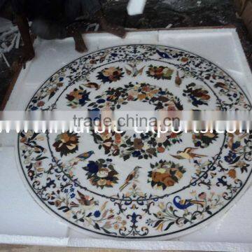 White Round Marble Stone Inlay Dinning Table Top Pietra Dura Table Top