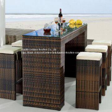 Garden Furniture Bar table And Bar Stool Aluminum Frame PE Flat Rattan Wicker Weave Taiwan Olifen 5cm Cushion