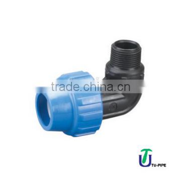 PP 90 Elbow with male threaded offtake DIN 8076 / ISO 14236 (Spanish style)