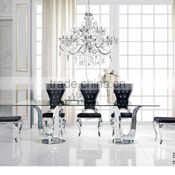 Rectangle Used glass dining table designed for living room / Stainless steel dining table AH6120L