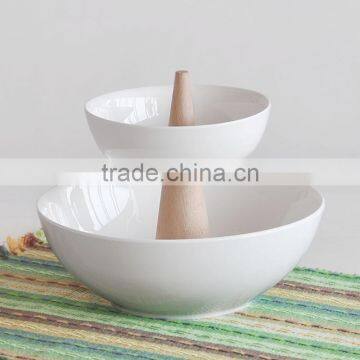 Porcelain bowl set with wooden stand