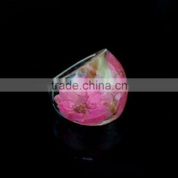 Nature BotanicalJewelry Pink Preserved Flowers in Resin Dried Flower Finger Ring photo-2