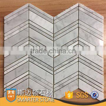 Carrara white marble mosaic chevron mosaic tile with mesh