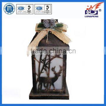 Antique Christmas Wooden LED Candle Lanterns with White Wood Base