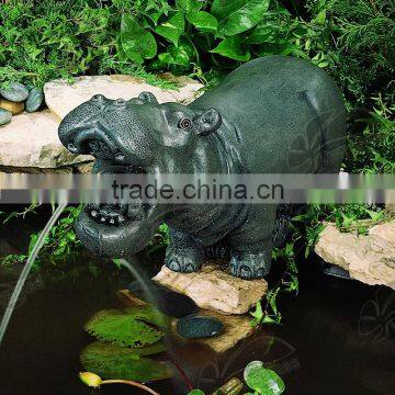 Garden Decoration Metal Craft Small Bronze Hippo Water Fountain