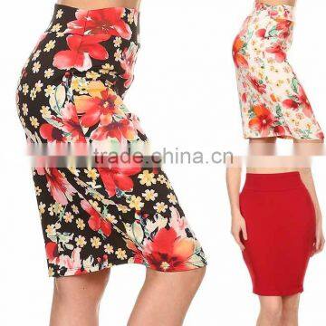 office Ladies skirt designs 2018 Navy & Red Floral classic pencil skirt Women Office Wear