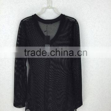 Original Design Lady V-neck Sheer Blouse Long Sleeve Black Mesh Fabric Blouse photo-5