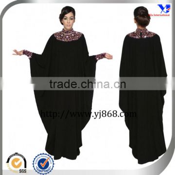 Black color beads decoration women butterfly abaya