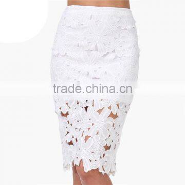 2015 New Arrival Summer Women Fashion White Crochet Lace Pencil Skirt