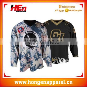 Hongen apparel Heavy rib knitted lace-up neck custom team sublimation professional ice hockey jerseys