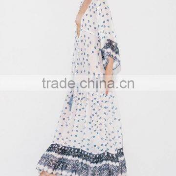 Gorgeous Boho Printed Rayon V Neck Maxi Dress Bohemian Ladies Western Dresses Names HSd5094 photo-2