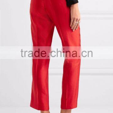 Wholesale Women Apparel Red-color Matte-satin Pressed Pleats Soft Fitting Pants(DQE0390P) photo-3