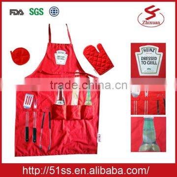 Cotton kitchen oven glove set, apron pot and gloves