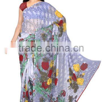 Digital Flower Rose Printed Designer Saree With Blouse Material photo-2