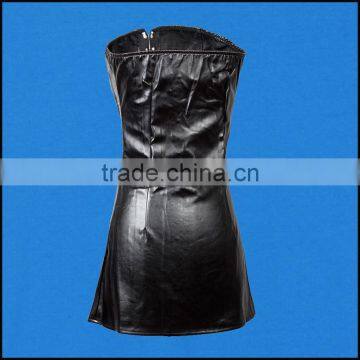 Black Faux Leather Sexy Gothic Corset Dress Front Hasp Strapless Sheath Dresses PVC Club Dress Erotic Women Fashion Dancewear photo-4